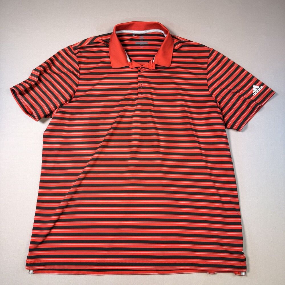 Adidas Polo Shirt Mens XL Red Black Stripe Golf Performance